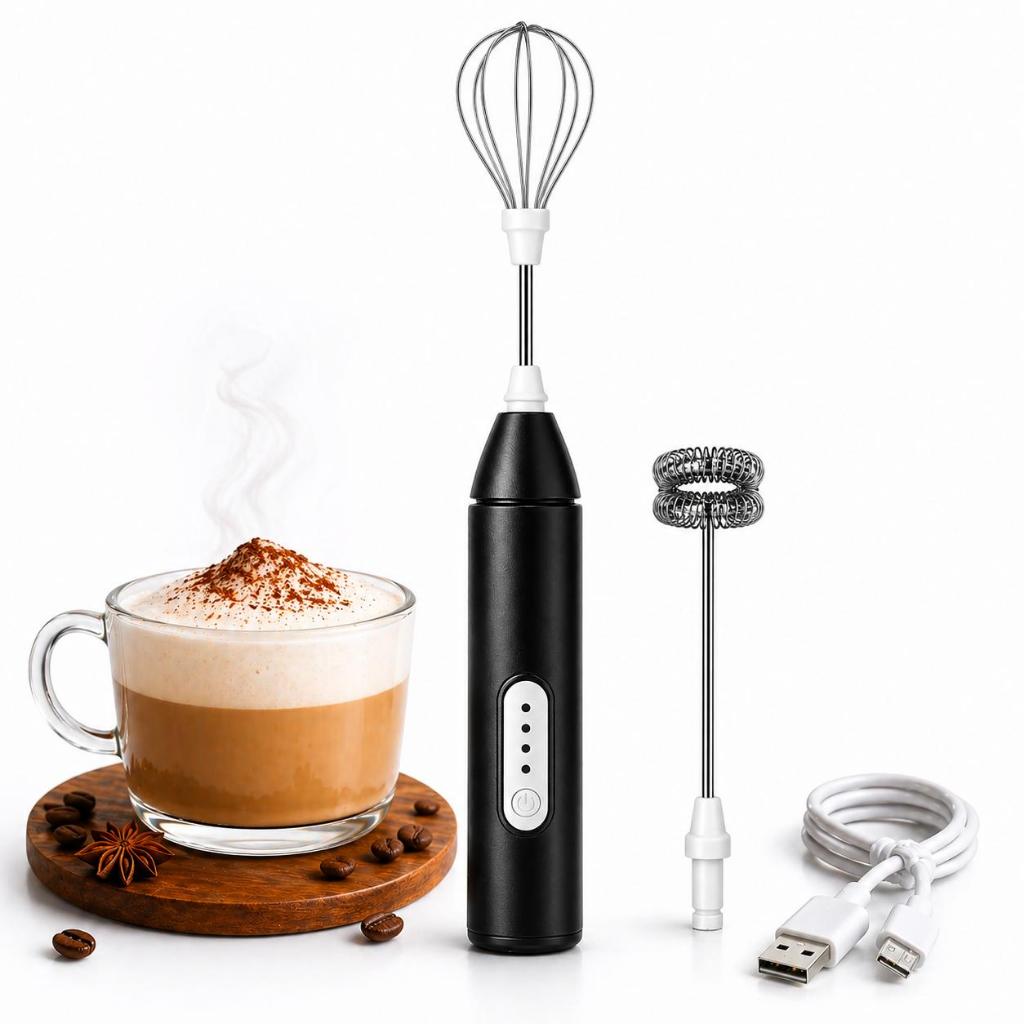 Mini Mixer Elétrico Portátil Recarregável USB-C 3 Velocidades Espumador Leite Café Cappuccino Batedor Ovos Whey Protein