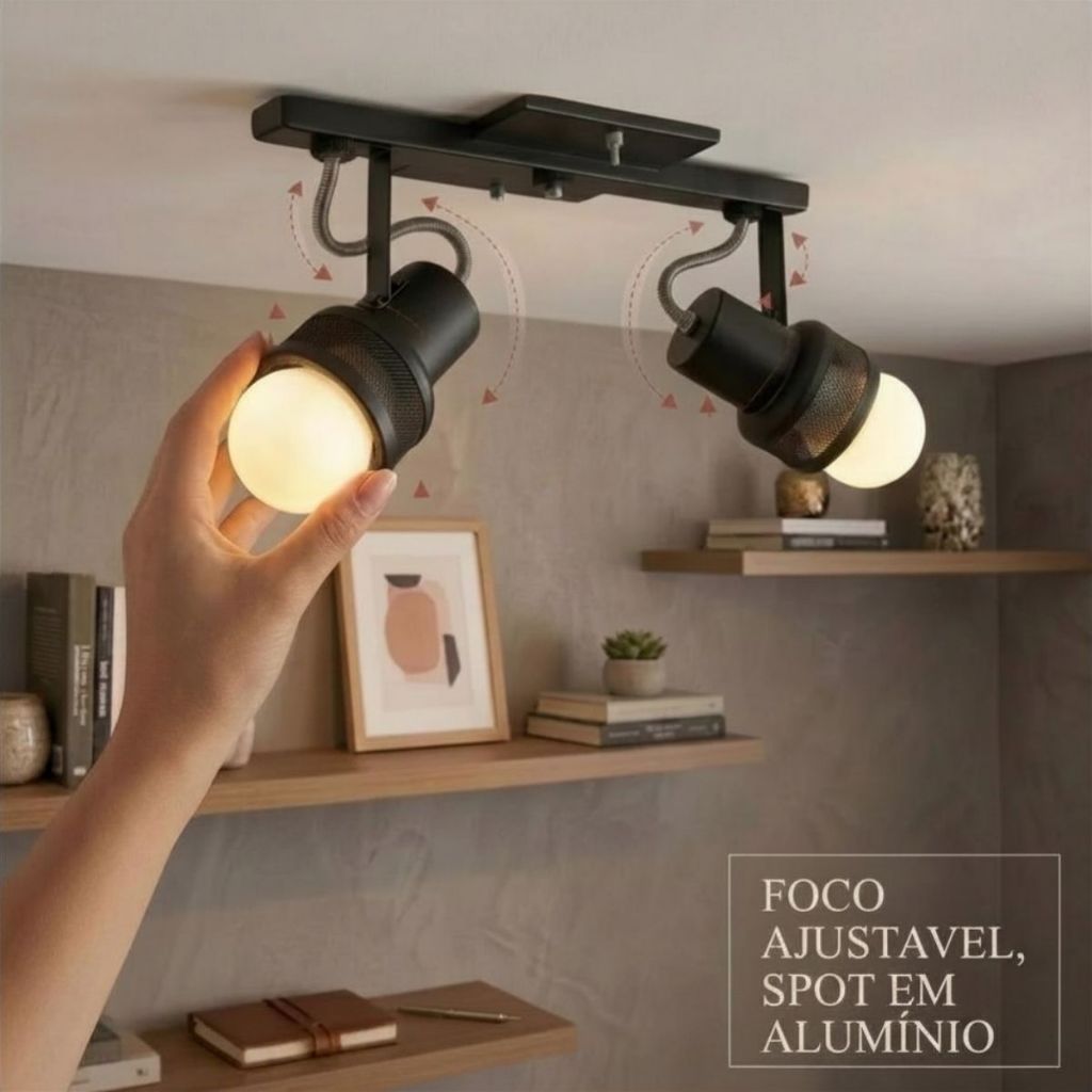 Luminária Spot Trilho Duplo Direcionável Alumínio Bocal Porcelana E27 110/220 Volts  Envio Imediato