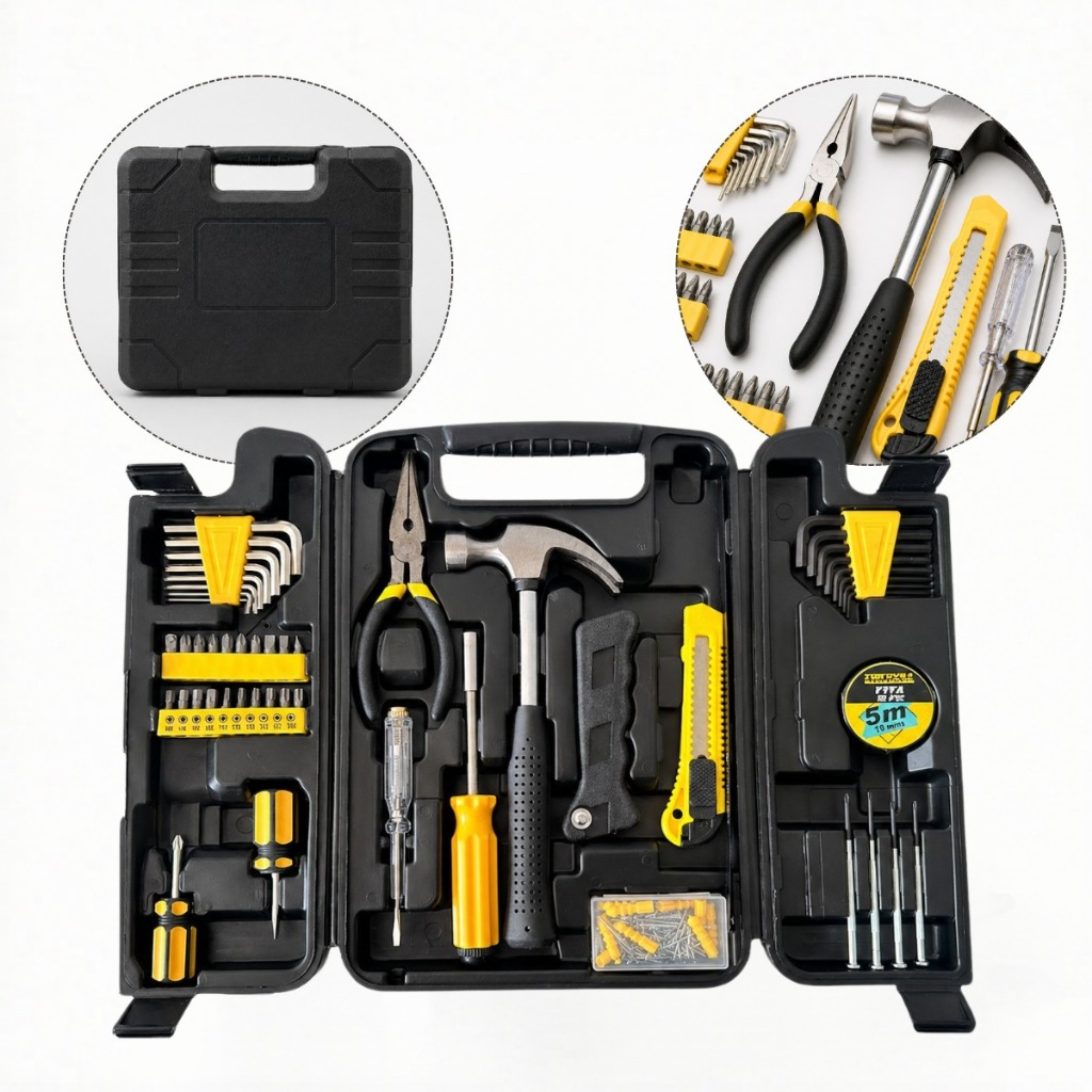 Kit Jogo Ferramentas 200 Peças Aço Carbono Completo com Maleta Organizadora Profissional