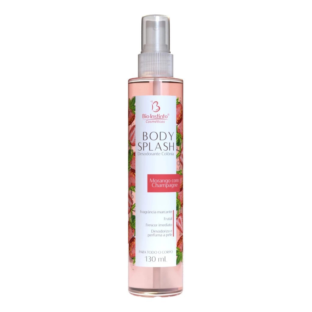 Body Splash Morango Com Champagne Desodorante Colonia Bio Instinto 130 ml