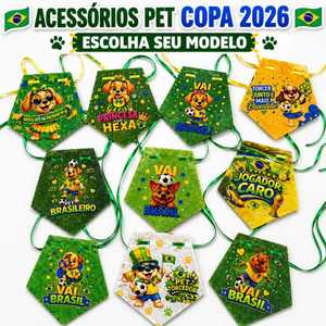 Kit Gargantilha Copa Do Mundo Hexa Vem Colar Colarinho Pet Shop Cachorro Gato Banho Tosa