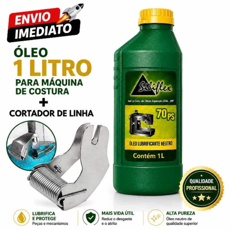 Kit Profissional Oleo Lubrificante 1L Maquina de Costura + Cortador de Linha Reta