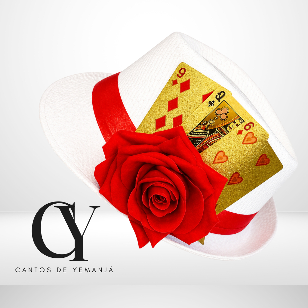 Chapéu Maria Navalha Luxo Branco com fita Vermelha e cartas Dourado ou Branca