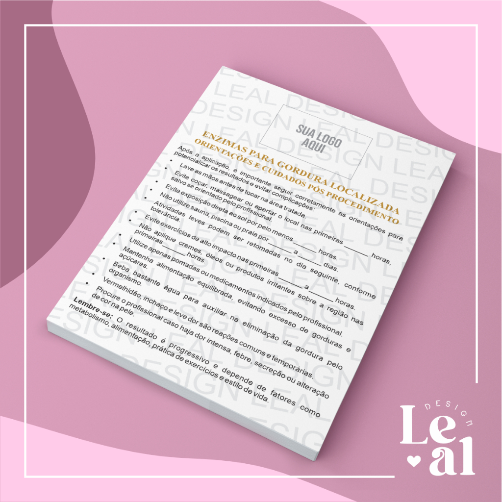 Ficha Estética | Pós Aplicação de Enzima p/ Gordura Localizada | ficha papelaria ficha papelaria