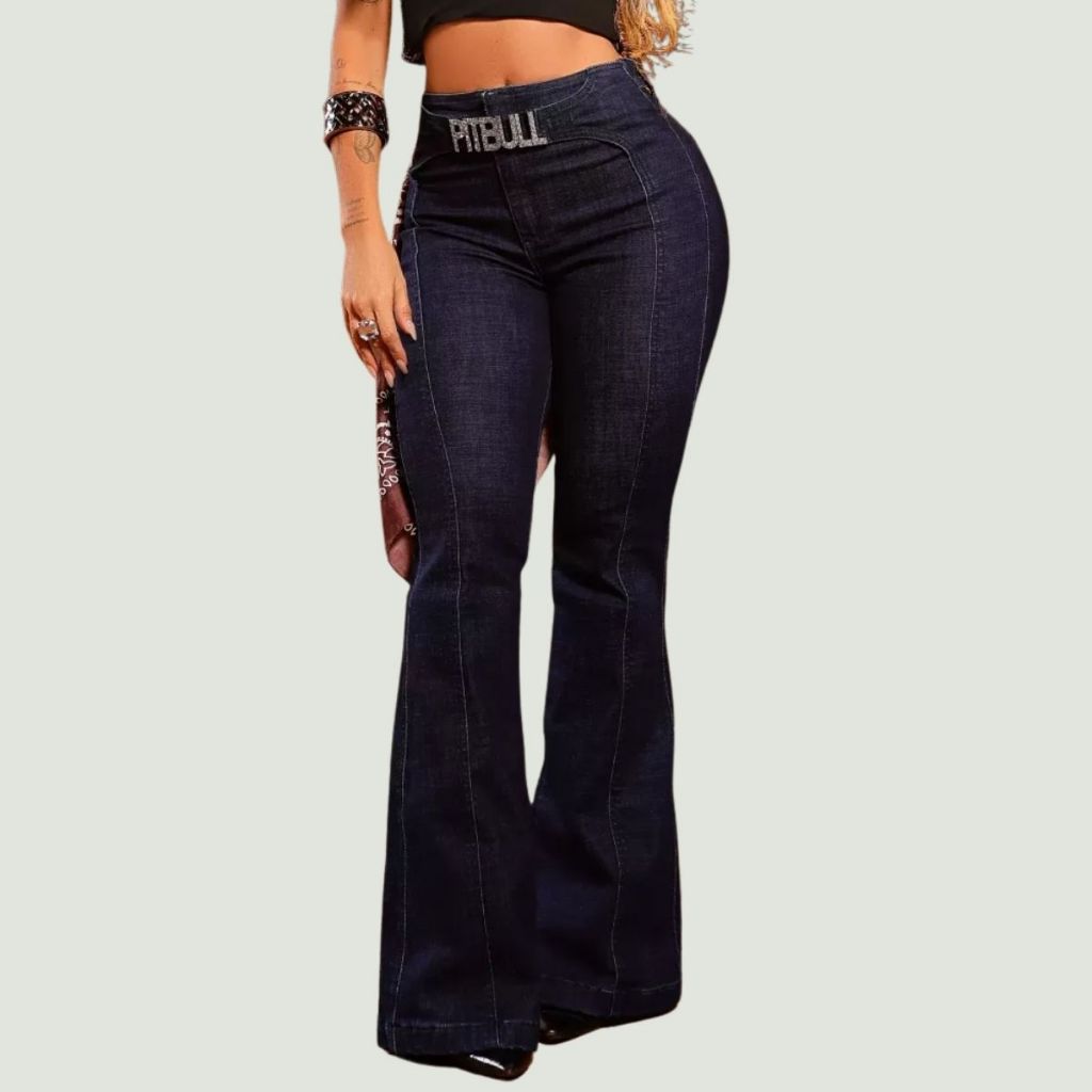 calça feminina pit bull jeans modelo flare cintura alta modela bumbum, Calça flare pit bull jeans.