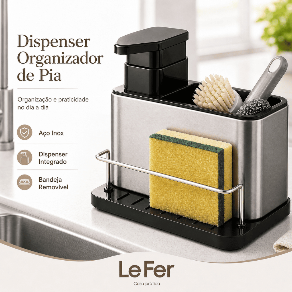 Organizador de Pia Aço Inox com Dispenser Porta Detergente e Esponja
