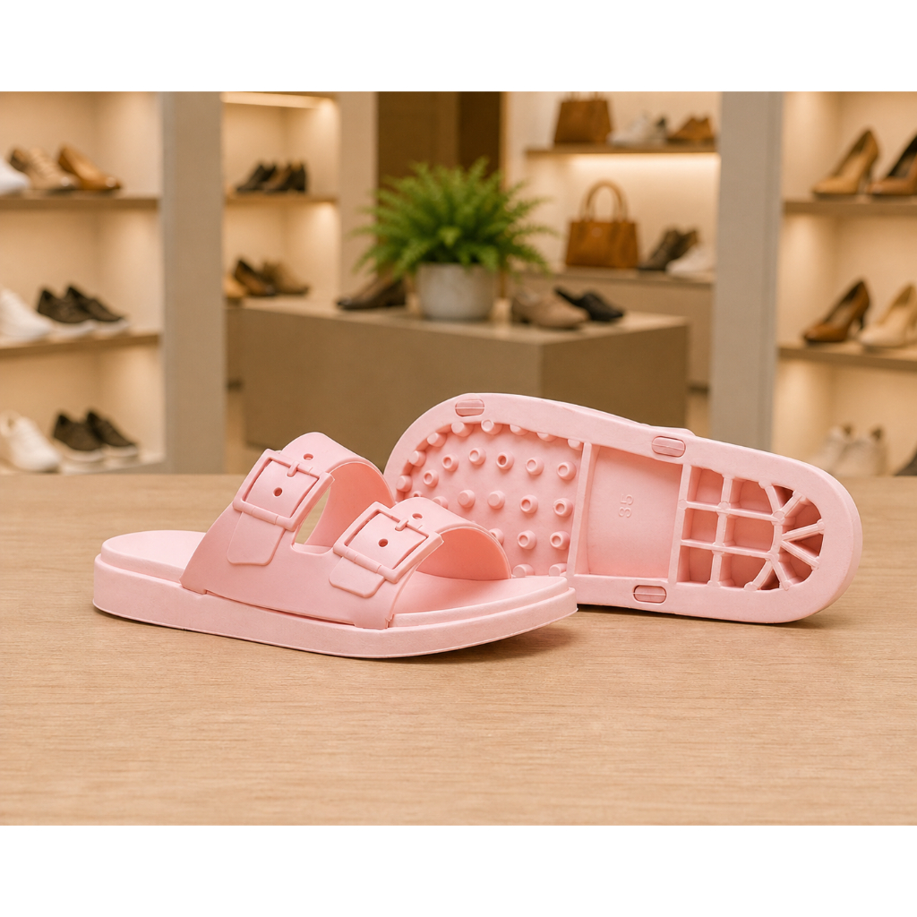 Chinelo Slide Feminino Rose Confortável Fivela Dupla Leve Antiderrapante