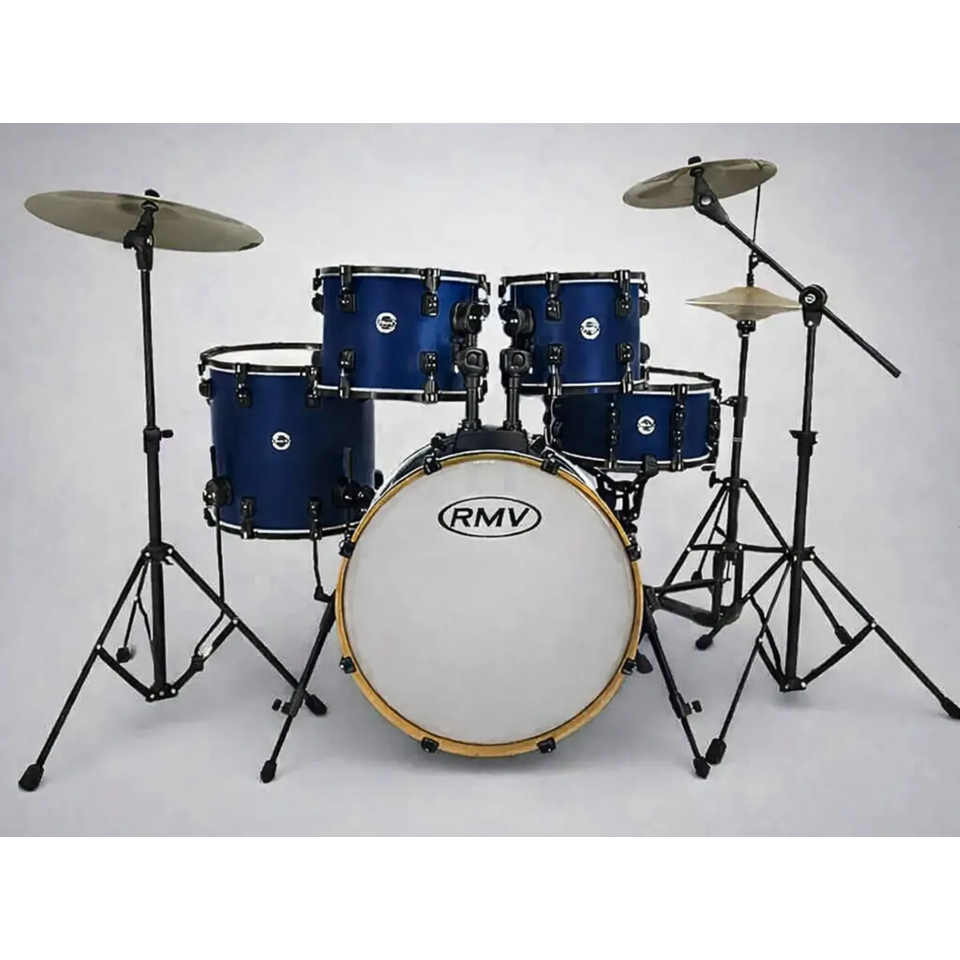 Bateria Completa Rmv Flow Com Duas Estantes De Pratos Azul Metálico