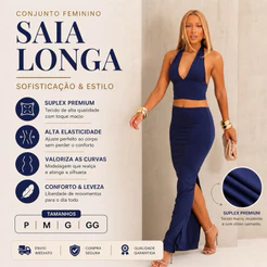 Conjunto Feminino Saia Longa e Cropped Frente Única Suplex Premium