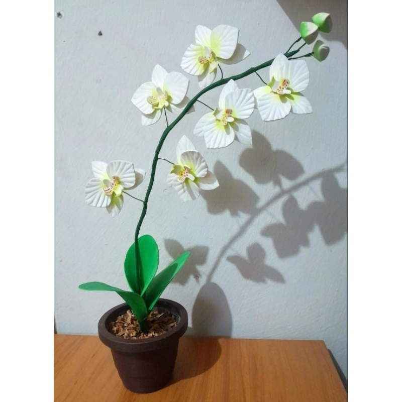 Arranjo de Orquídea Artificial em EVA com Vaso - Flor Decorativa Elegante para Mesa, Sala e Escritório