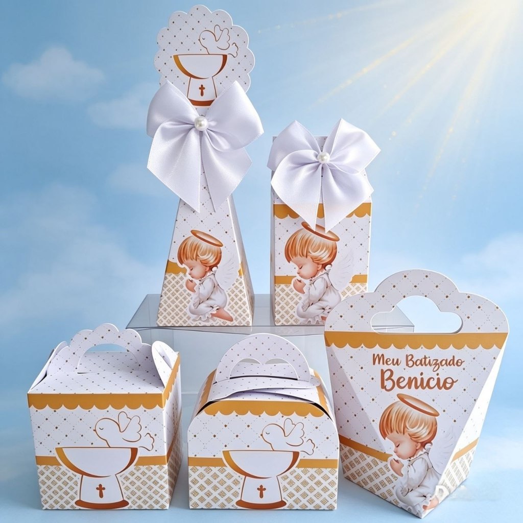 Kit Personalizados BATIZADO ANJINHO Pegue e Monte Caixinhas Lembrancinhas Festa Infantil Aniversário