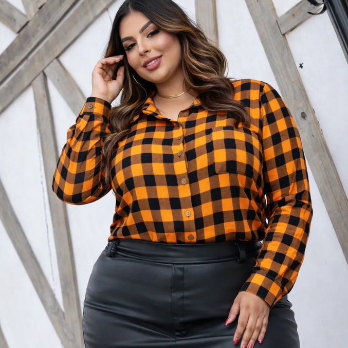 Camisa Flanelada Feminina Plus Size São Jão Xadrez G GG G1 G2