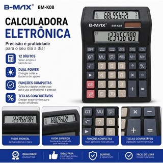 Calculadora Duplo Visor Grande 2 Display Solar ou Pilha 12 Digitos Tecla Grande Big Profissional Loja Balcão Comércio
