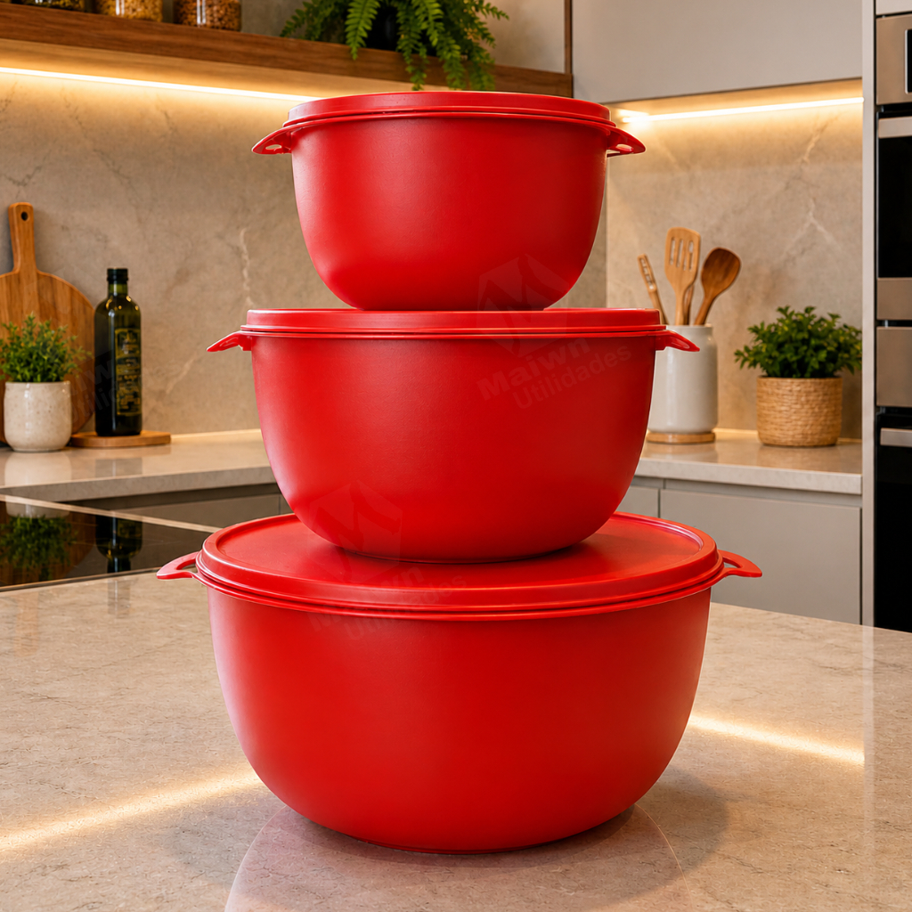 Imagem Kit 3 Potes Herméticos BPA Free Bowl 2800ml + 1000ml + 500ml Vai ao Micro-ondas Freezer Lava-Louças