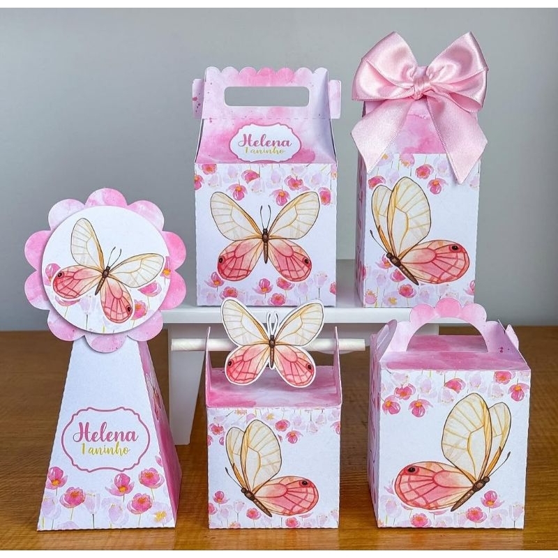 Kit Caixinhas Personalizadas Borboleta Menina/SEMI MONTADAS/Lembrancinhas Para Aniversário Borboleta/Festa Borboleta
