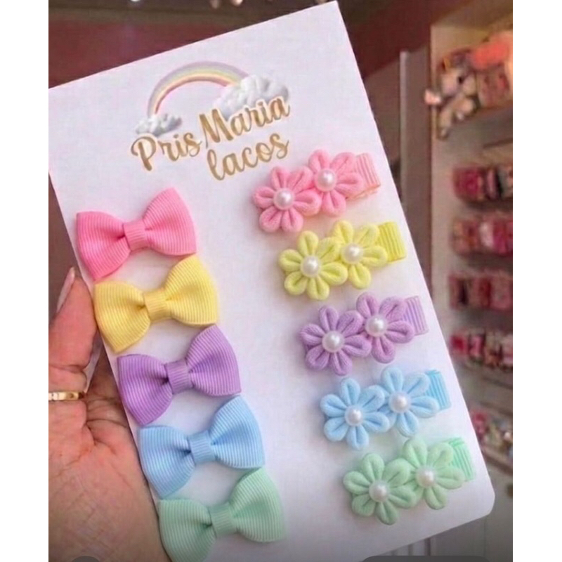 Kit 10 Lacinhos infantis no velcro ou bico de pato para bebê