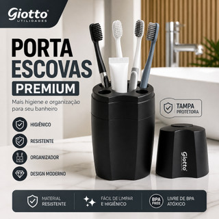 Suportes para Escovas de Dentes Distribuidores de Pasta dente Tampa Higiene Preto Giotto Banheiros