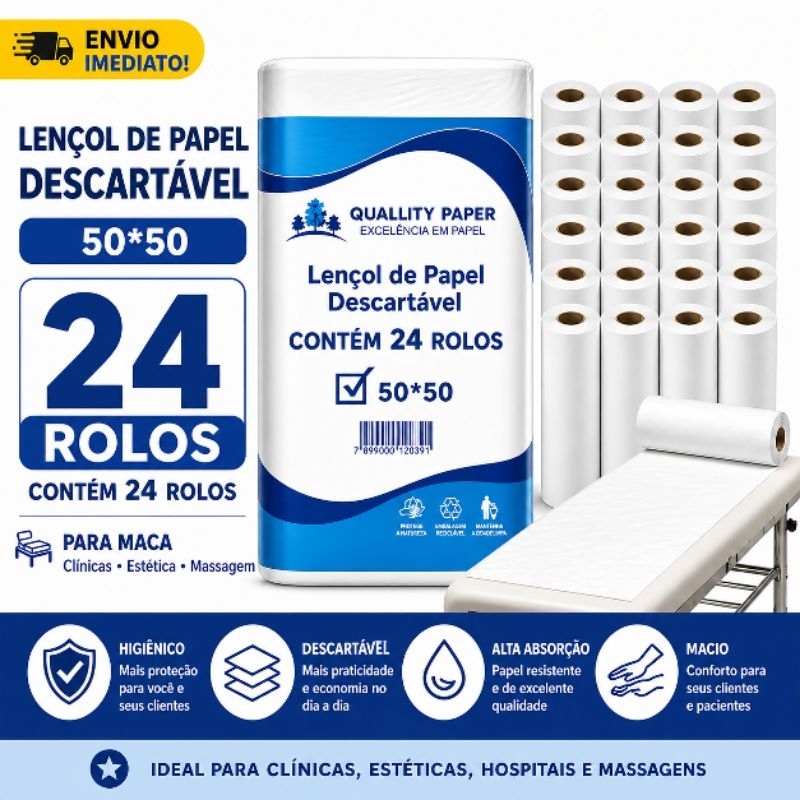 ✅ Lençol Descartável Branco 70x50cm Hospital Clínica Estética Tatuagem 24 rolos