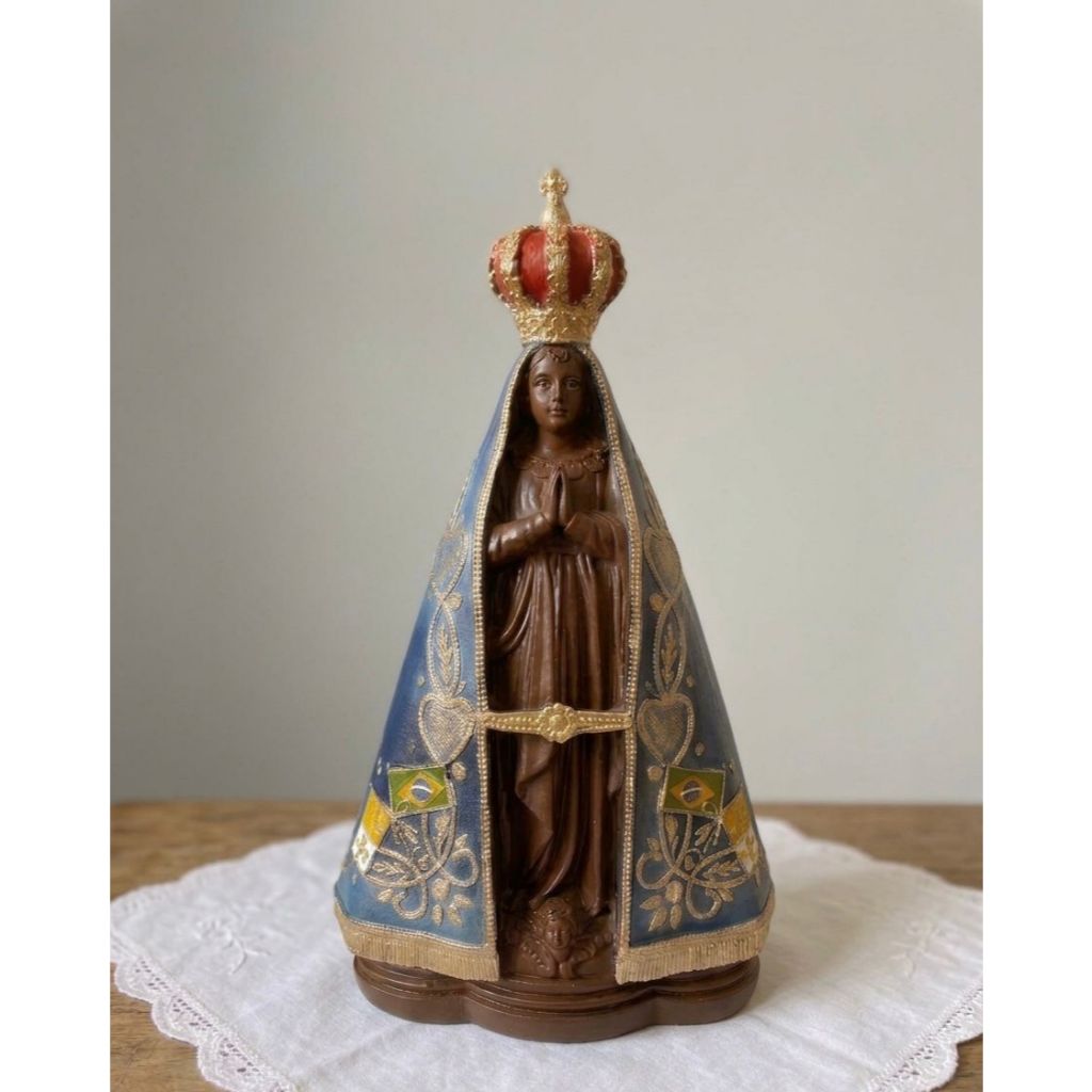 Escultura Imagem Nossa Senhora Aparecida 15 cm Resina  Importada Para Oratório, Capelinha