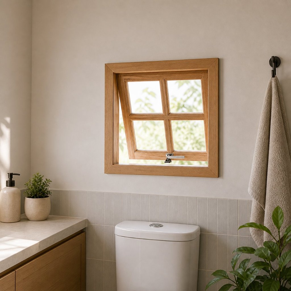 Janela Banheiro Max-Ar 60x60 Madeira | Direto de Fábrica | Resistente à Umidade