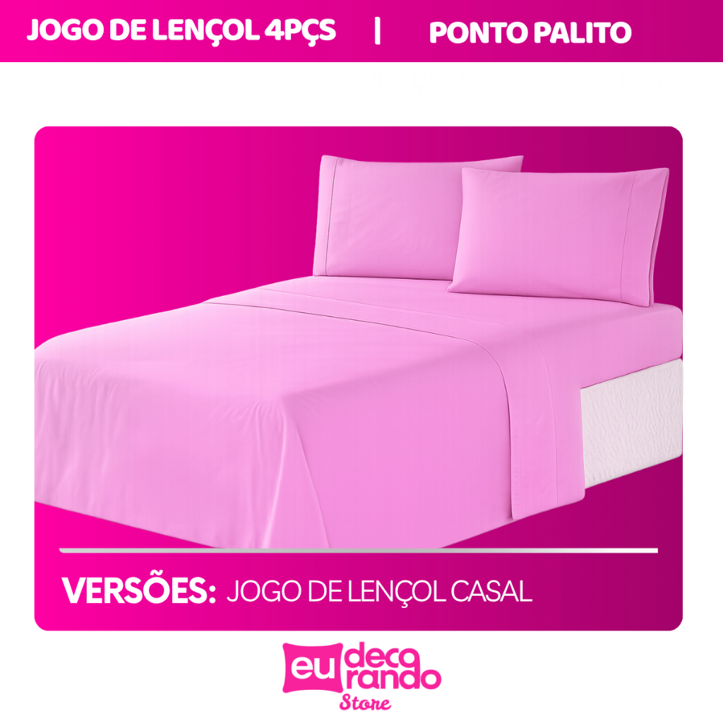 Jogo Lençol Casal 4 Peças Ponto Palito Aveludado Percal 400 Fios Diversas Cores Com lençol Elástico/ Superior e Fronhas