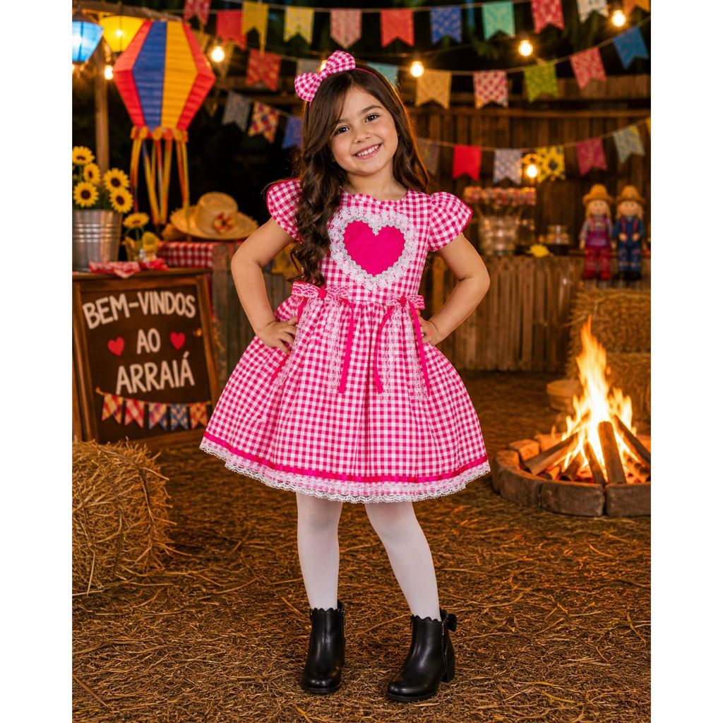 Vestido Caipira Festa Junina Menina Luxo