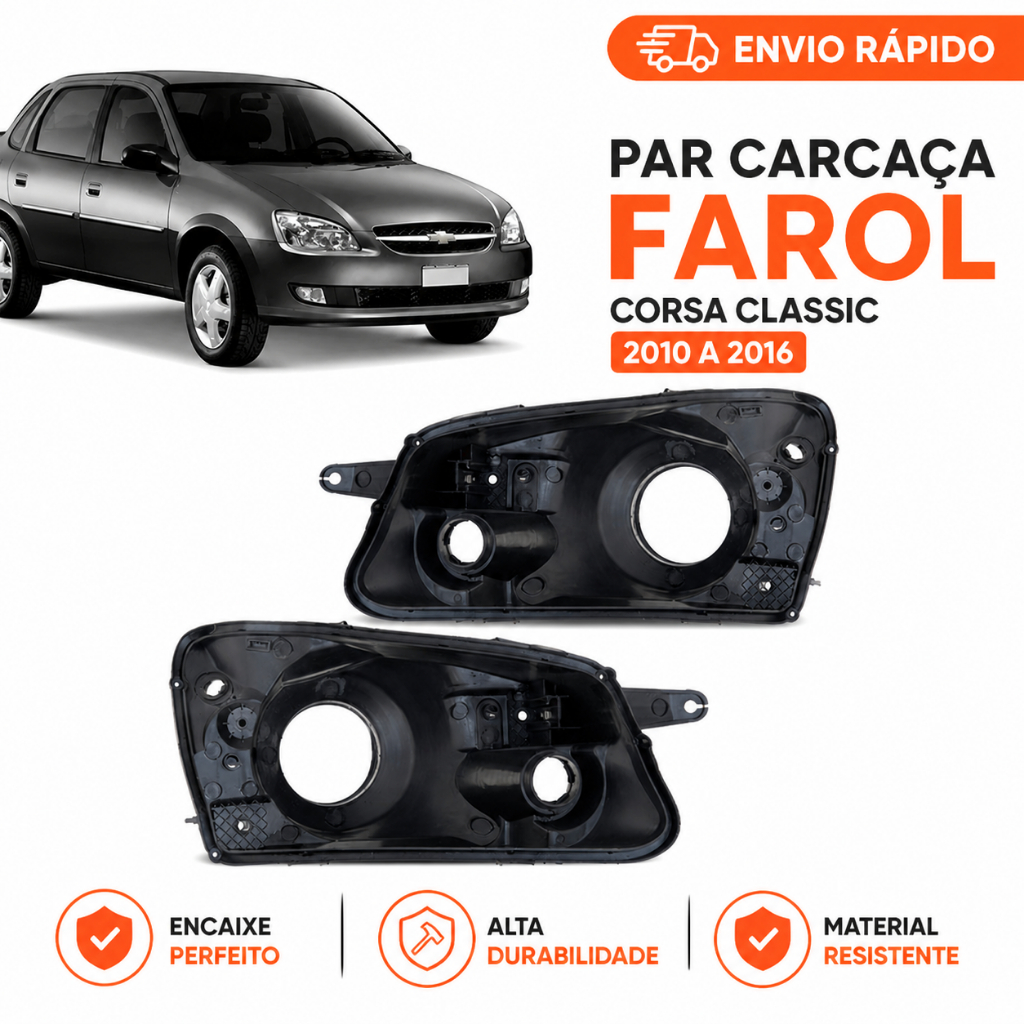 Par Carcaça Farol Corsa Classic 2010 A 2016
