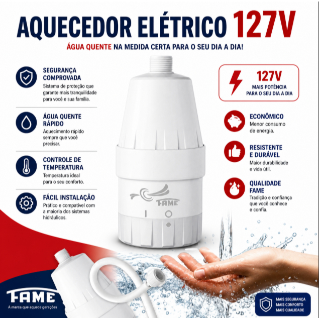 Aquecedor Elétrico Para Pias Lavatórios e Banheiros Fame Branco 127V