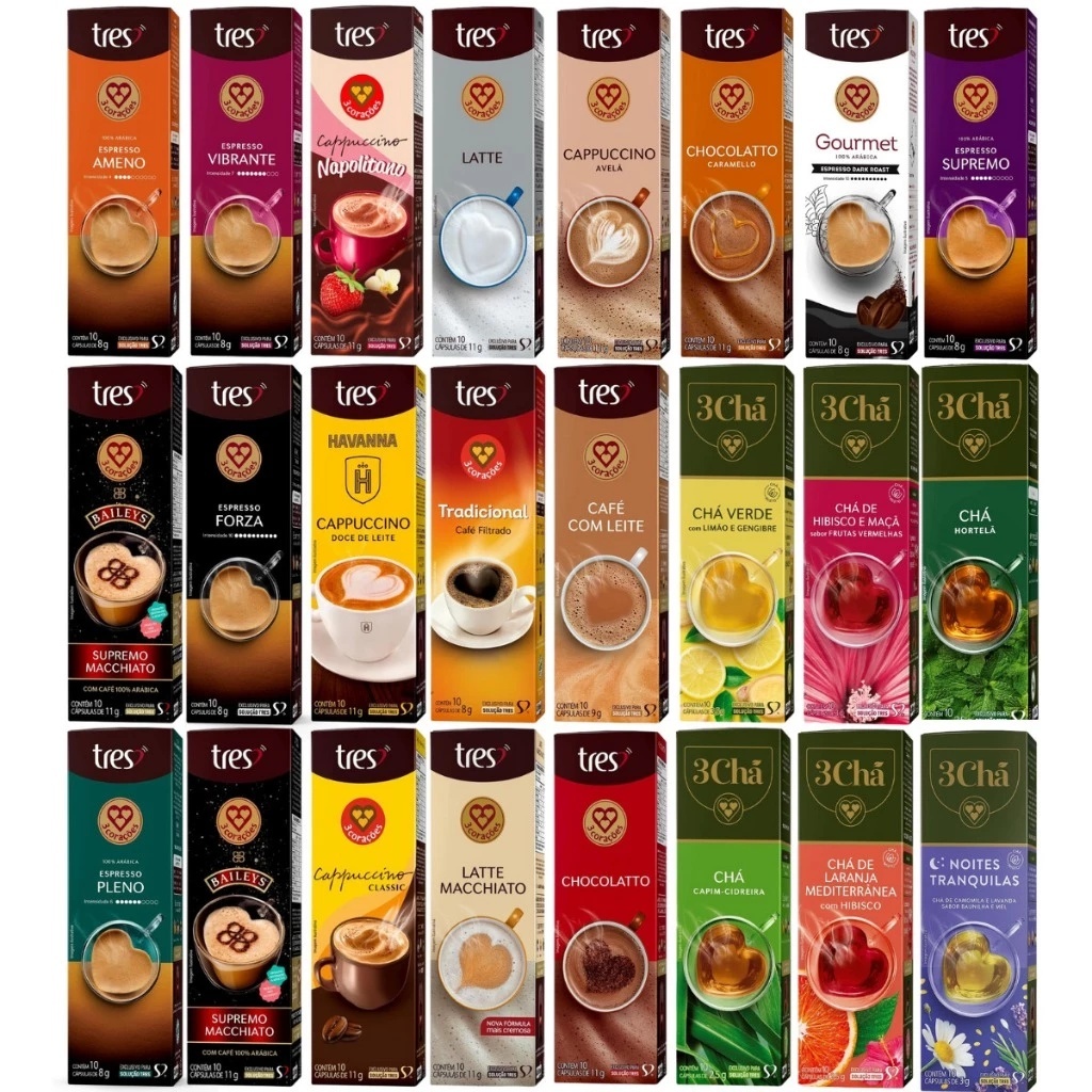 Cápsulas Três Corações Caixa Com 10 Cápsulas Sabores Variados - ENVIO IMEDIATO
