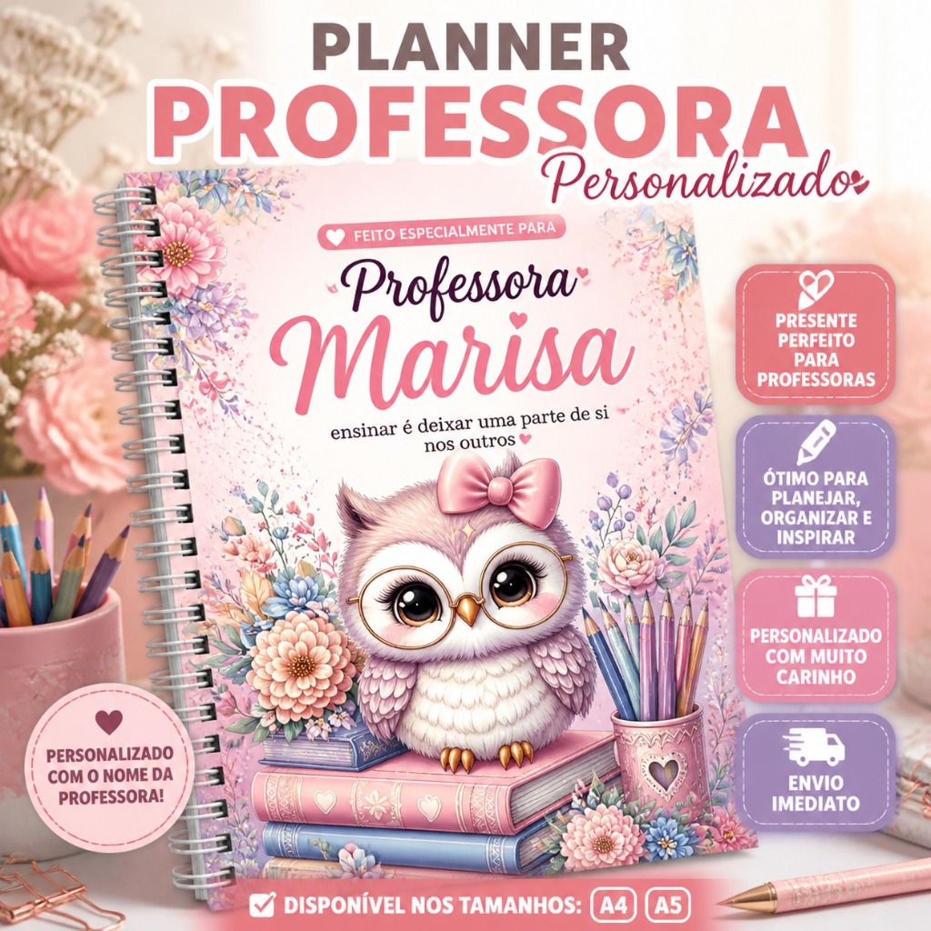 Planner ou Caderno Professora Coruja  Personalizado - A4 ou A5 |Envio Imediato| Planejamento Escolar
