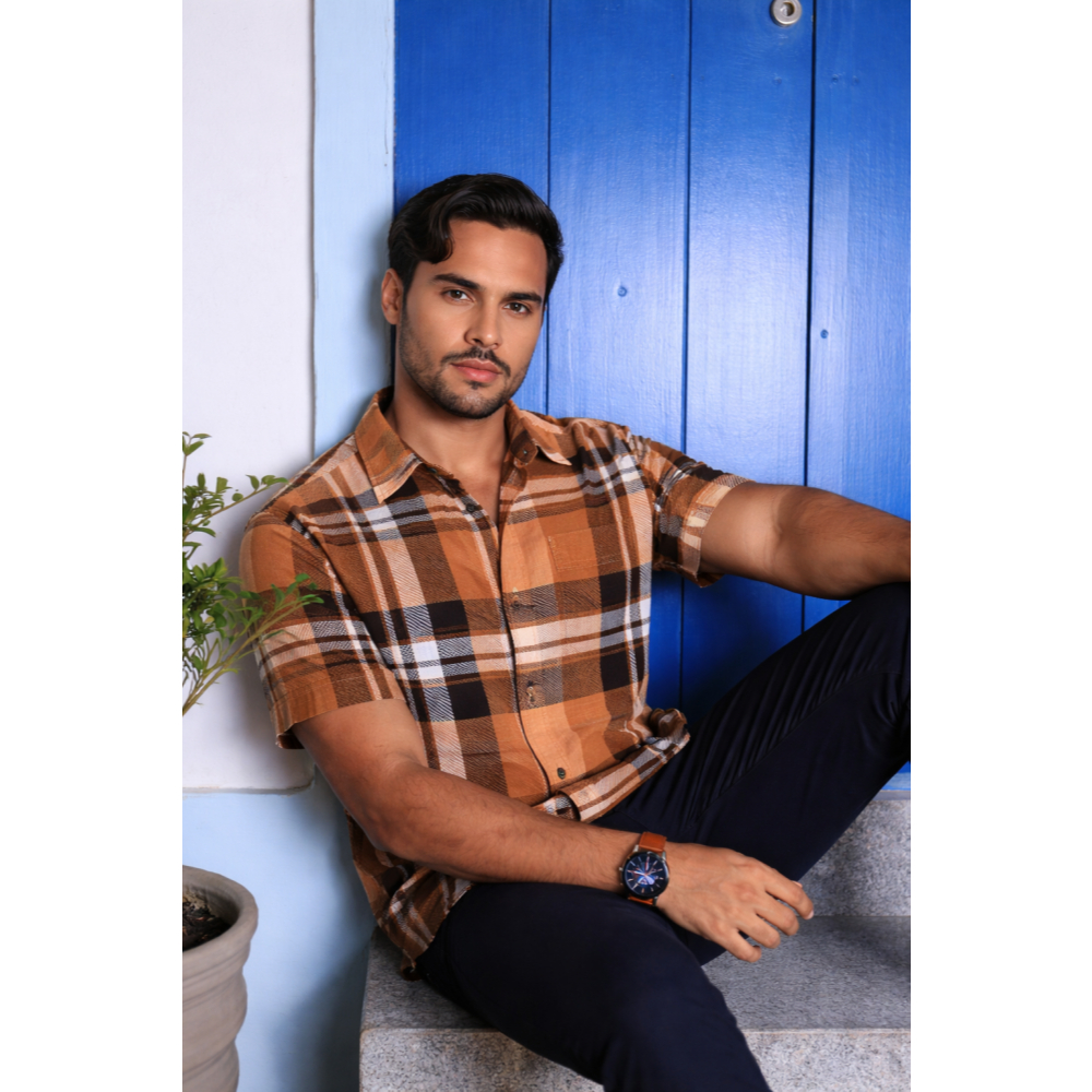 Camisa Xadrez Masculina Manga Curta Social Premium Visco Linho Blusa Junina Sao Joao Quadrilha Quadriculado Envio rapido