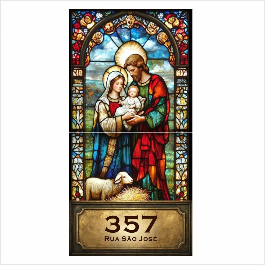 Azulejo Religioso Personalizado Número Casa Endereço Frase 2 Peças Placa Residencial Decorativa Mod5
