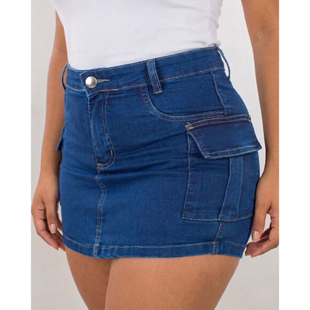 Short Saia Feminino Cargo Com Lycra Cintura Alta Premium