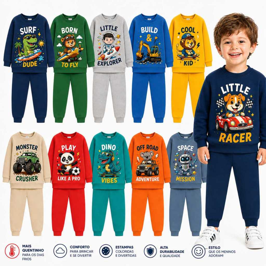 Kit 2 ou 6  Peças de Moletom INVERNO Bebê Infantil Menino Conjunto Inverno Infantil Menino Quente Blusa Manga Longa