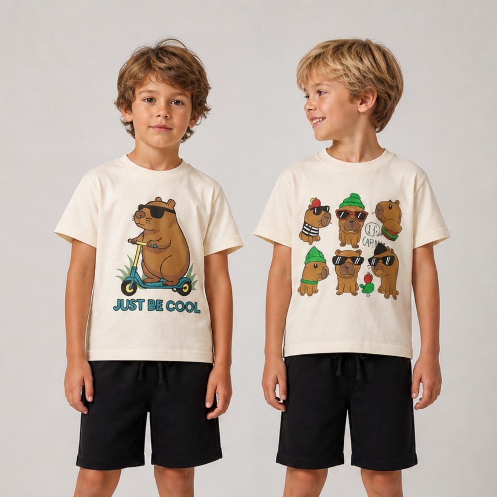 Conjunto Infantil Capivara Menino Masculino Verão Camiseta algodão + Bermuda Moletinho
