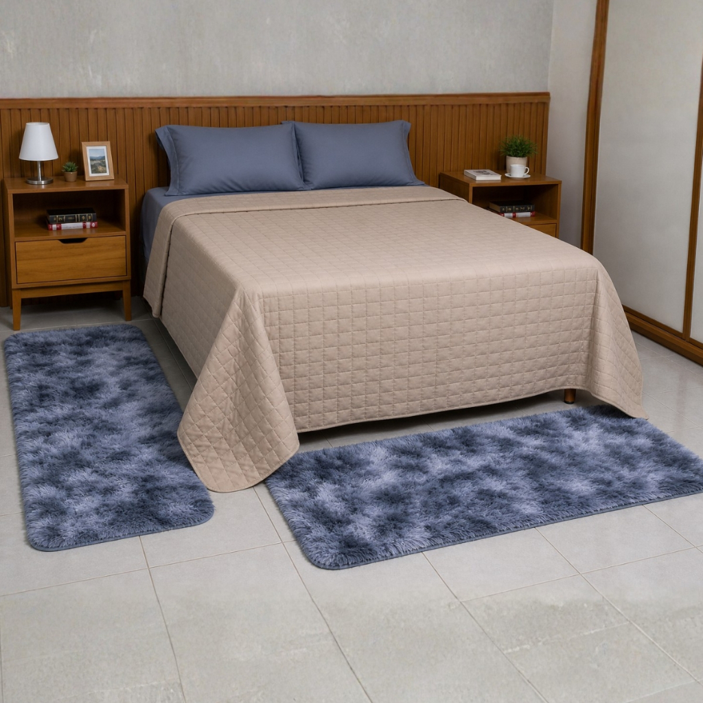 Kit 2 Passadeiras Tapete Peludo Beira de Cama Sofá Aparador