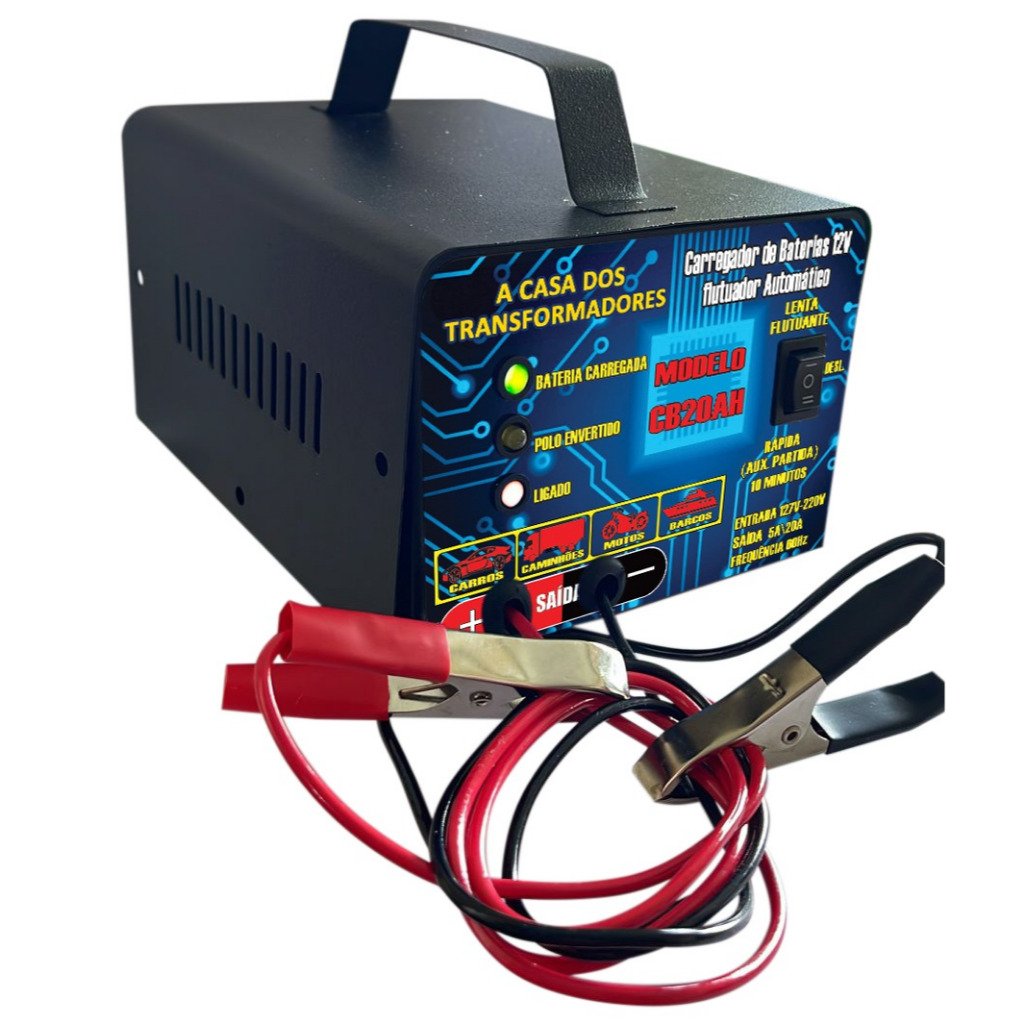 Carregador De Bateria 12v Até 300 amperes Inteligente PARA CARRO, MOTO, BARCO, CAMINHÃO A CASA DAS FONTES