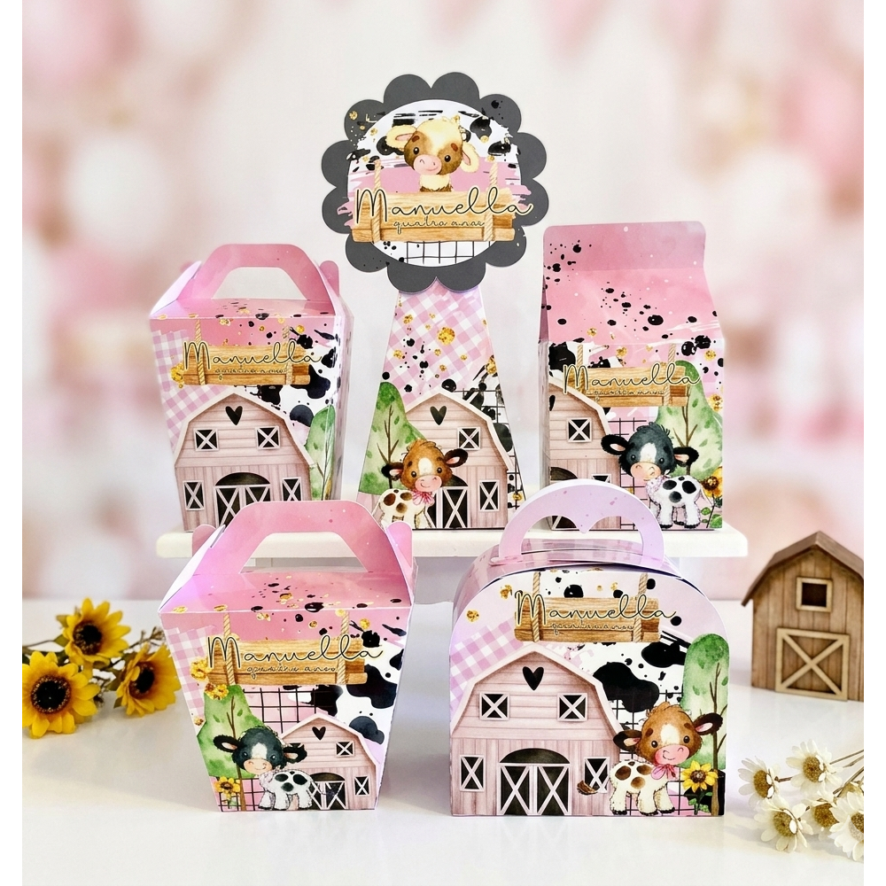 caixinhas personalizada fazendinha rosa/lembrancinha de aniversario infantil/mimos/kit festa
