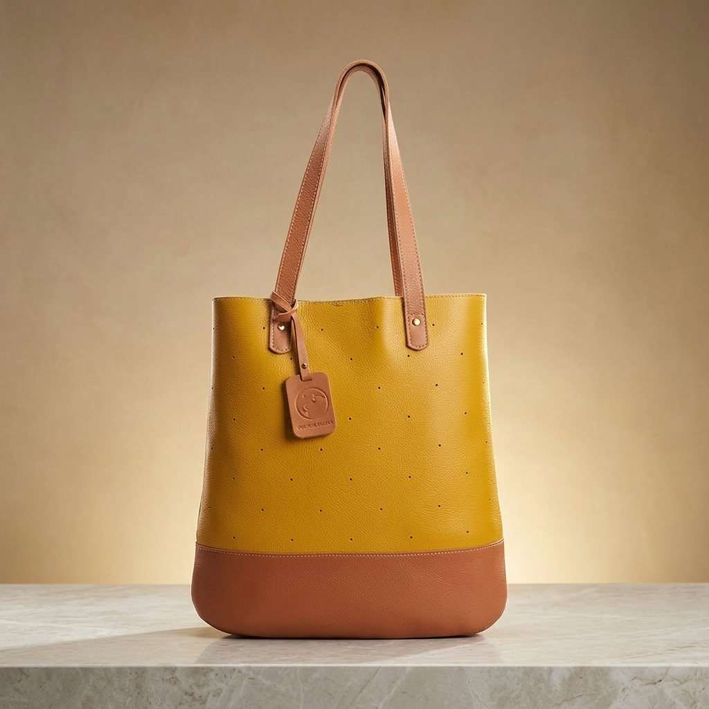 Bolsa Couro Legítimo Flávia Elegante Resistente Premium Mostarda com Caramelo