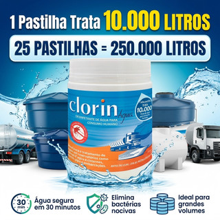 Cloro em Pastilha Clorin para Cisterna e Caixa D'água Pote com 25 Unidades - Trata 10.000 Litros