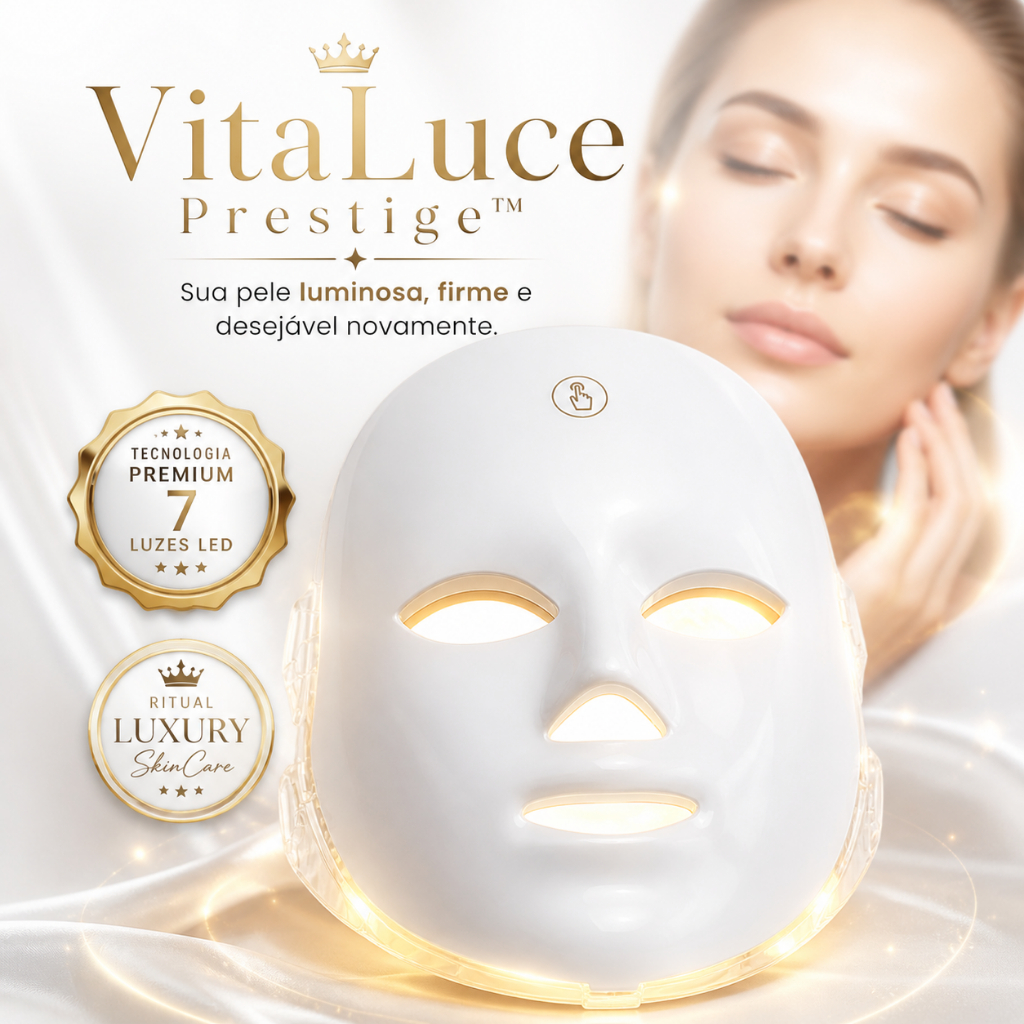 Máscara Facial LED com 7 Cores – Fototerapia para Rejuvenescimento, Clareamento e Poros Encolhíveis