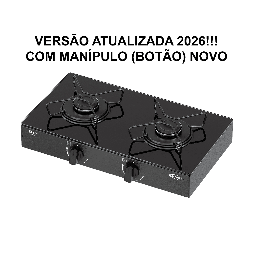 Fogão Portátil Júnior Glass 2 Bocas Clarice - Ideal para Cozinha Compacta e Camping Custo Benefício