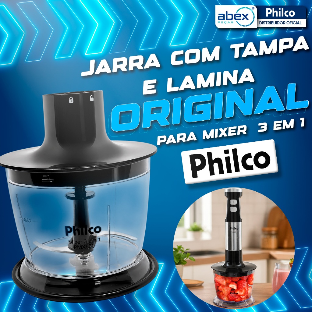 Jarra Plástica Processador Mixer 3 em 1 Philco PMX600 Jarra Com Tampa E Faca 765161 NF Original