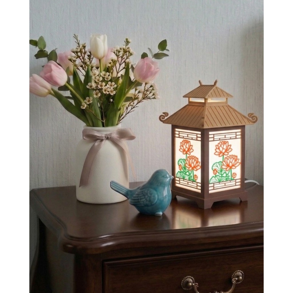 Imagem Luminária Lótus Flor de Lótus Decoração Zen Meditação | Abajur de Mesa Quarto Sala LED USB