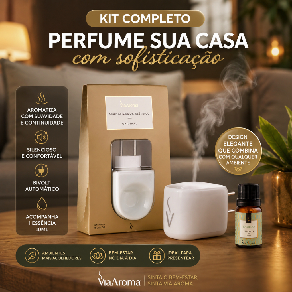 Kit Aromatizador Elétrico Via Aroma + Essência 10ml Difusor Bivolt Original