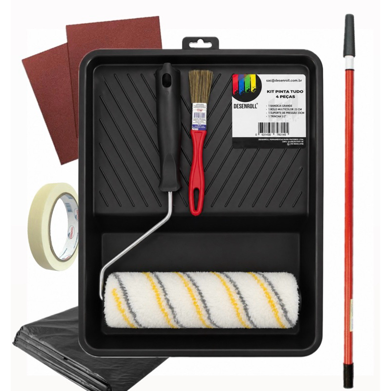 Kit de Pintura Anti-Gotas Alto Padrão Qualidade C/ Rolo de 23cm + 3 Peças (+ 2 Opções de kit)