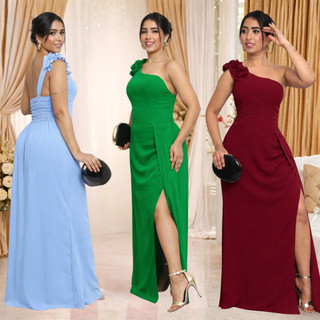 🔥 Vestido Longo Festa Feminino Ombro Único com Fenda e Flor 3D – Elegante Luxo Moda Tend…