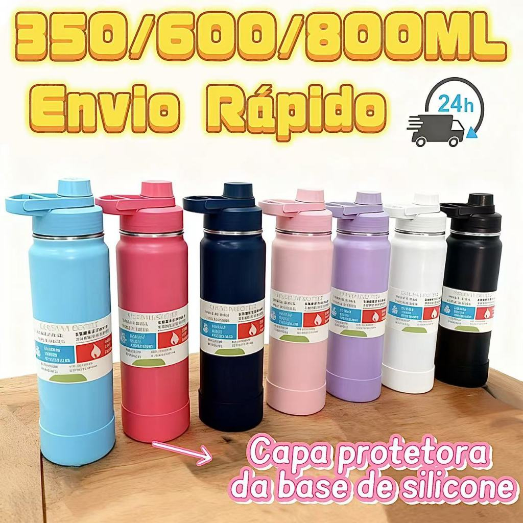 Garrafa Térmica 600/800ML com bota De Silicone Protetora Garrafa Infantil para Cafe Bebida Gelada