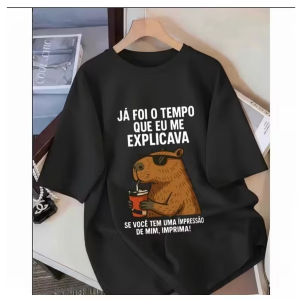 Camisa Camiseta Feminina Capivara Impressão Frase Humor Confortável Estilosa Algodão