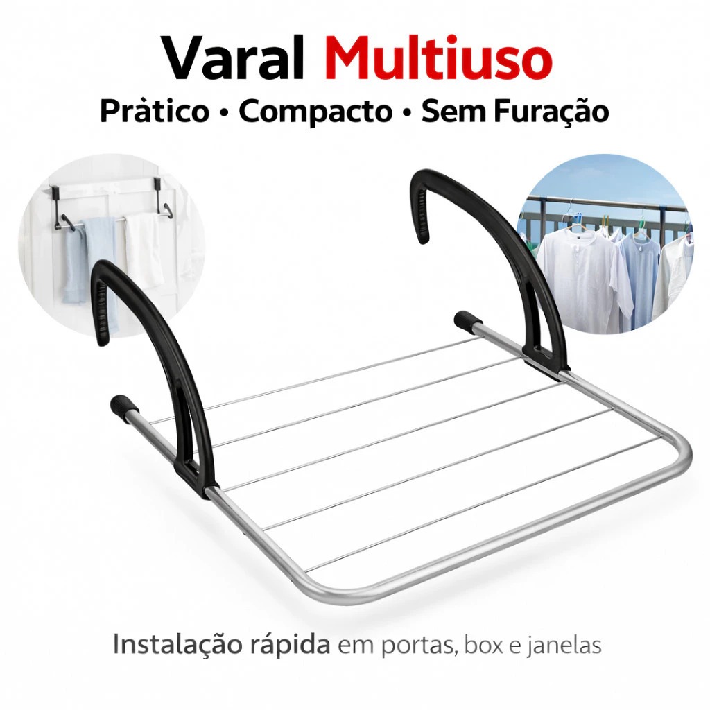 Varal Portátil Para Porta, Janela E Box – Sem Furação, Secador De Roupas Compacto E Funcional